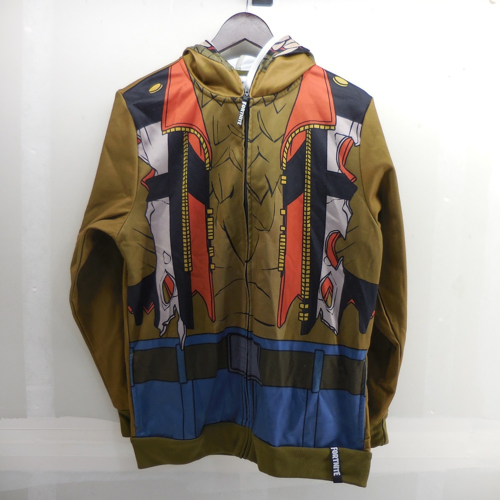 Fortnite Dire Wolf Full Zip Hoodie Mask Sweatshirt Mens XXL Olive Green Graphic